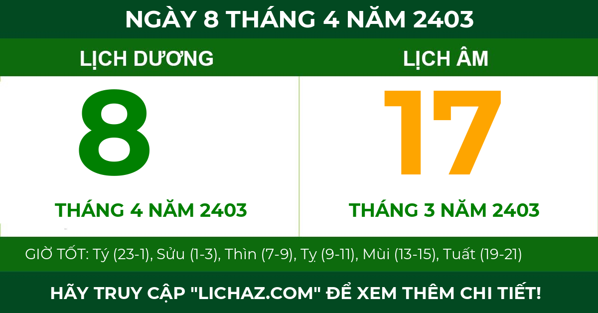 lịch âm ngày 8 tháng 4 năm 2403