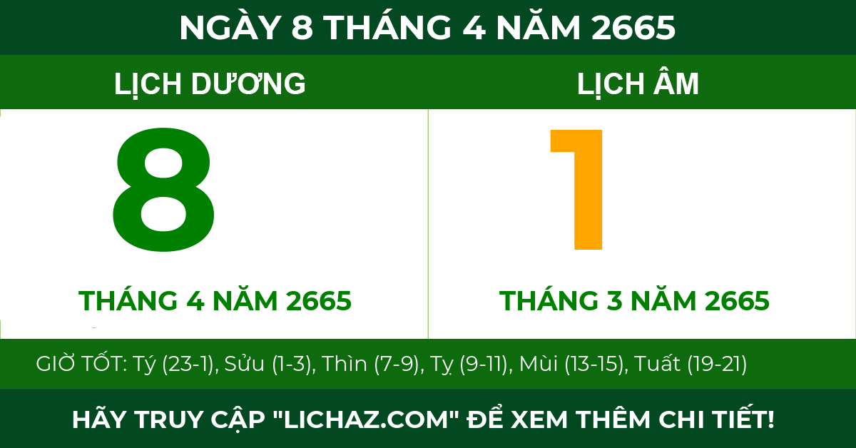 lịch âm ngày 8 tháng 4 năm 2665