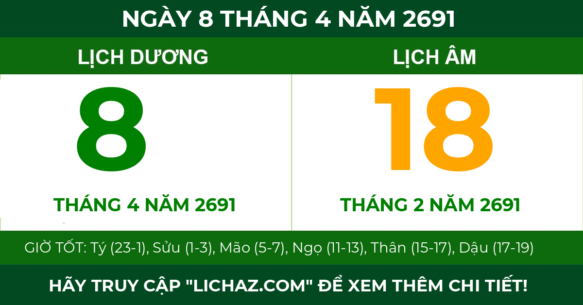 lịch âm ngày 8 tháng 4 năm 2691