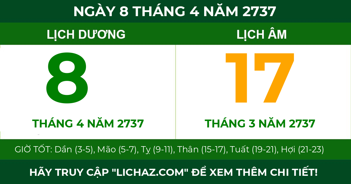 lịch âm ngày 8 tháng 4 năm 2737