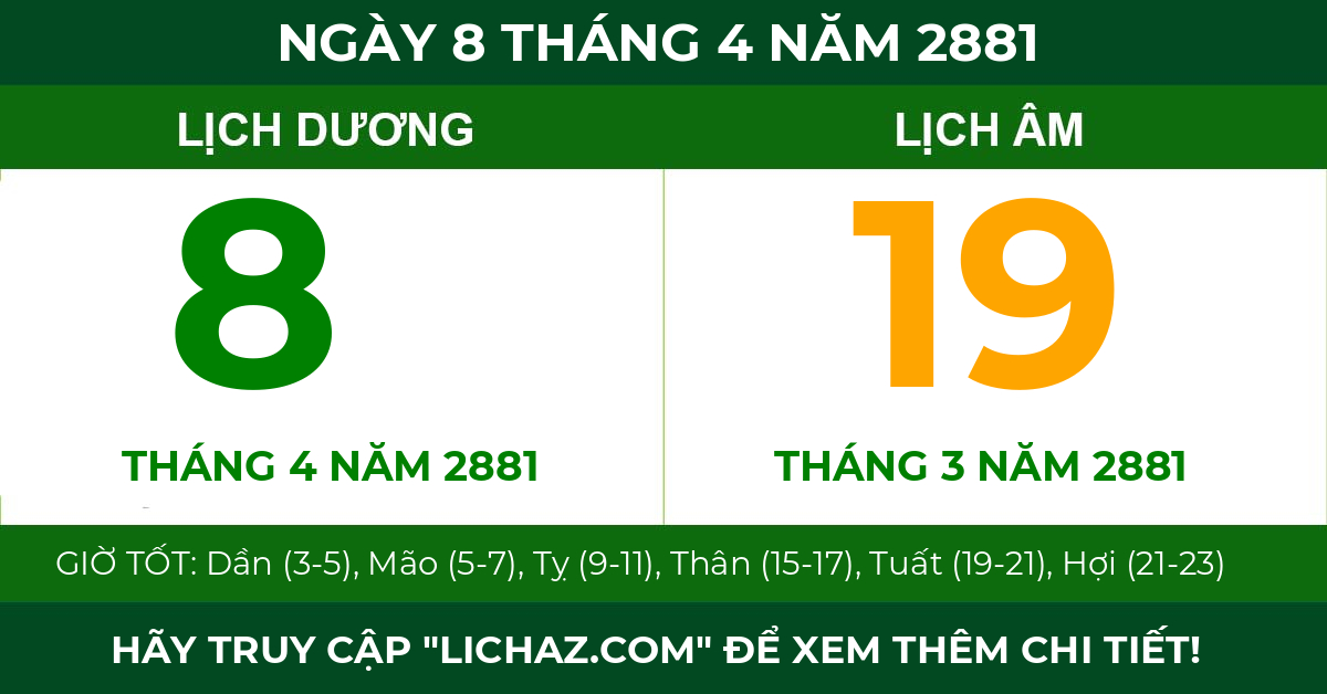 lịch âm ngày 8 tháng 4 năm 2881