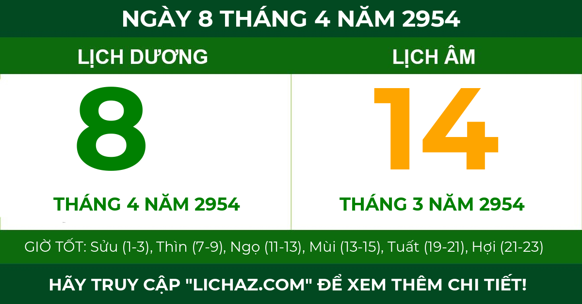 lịch âm ngày 8 tháng 4 năm 2954