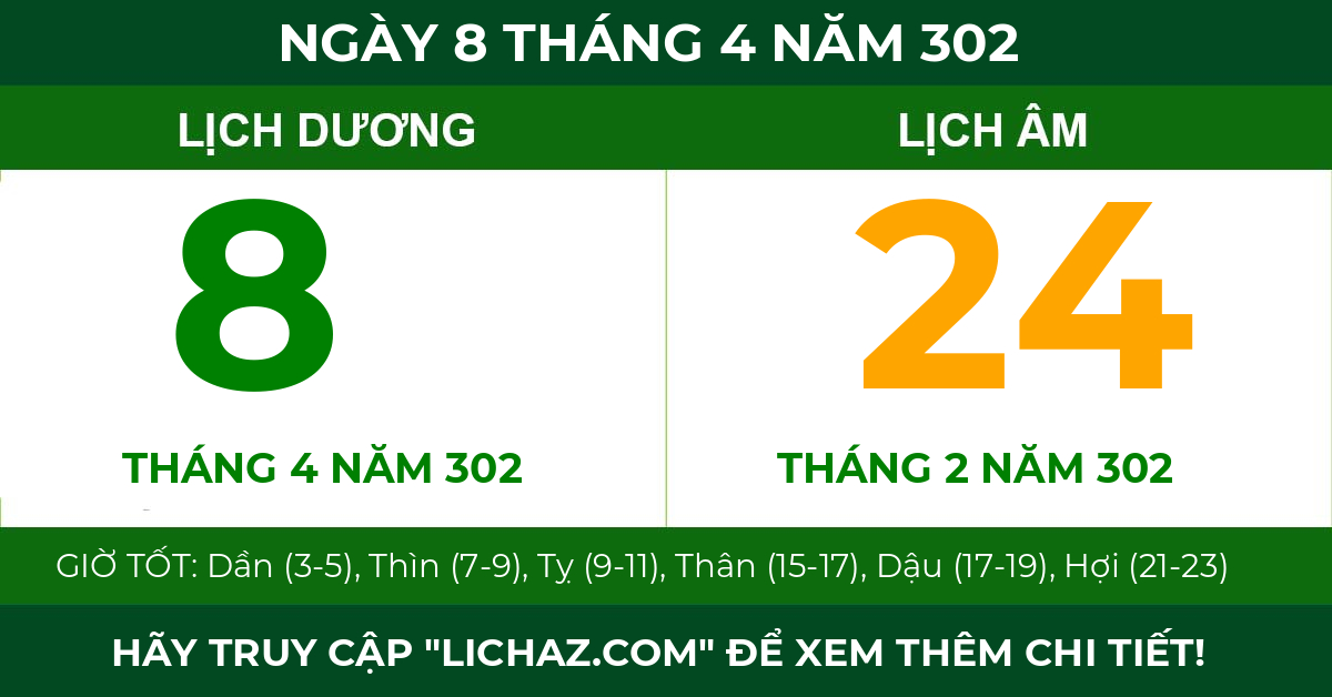 lịch âm ngày 8 tháng 4 năm 302