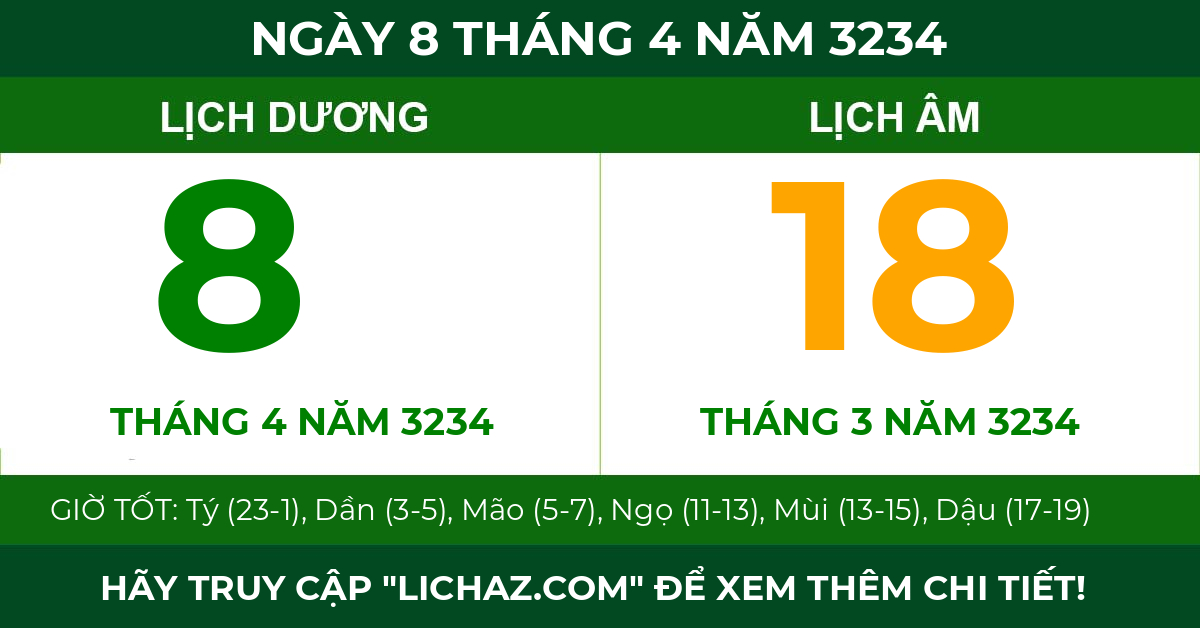 lịch âm ngày 8 tháng 4 năm 3234