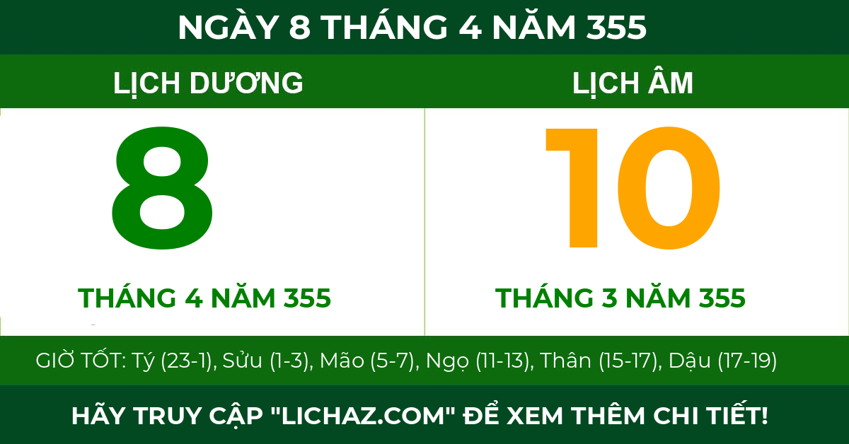 lịch âm ngày 8 tháng 4 năm 355