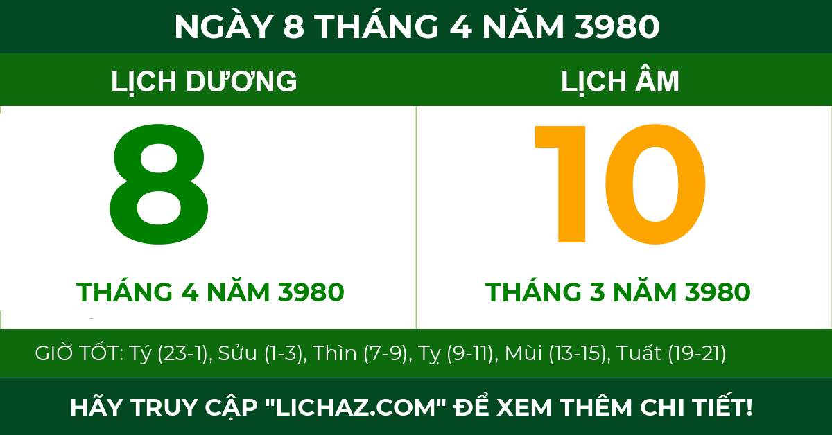 lịch âm ngày 8 tháng 4 năm 3980