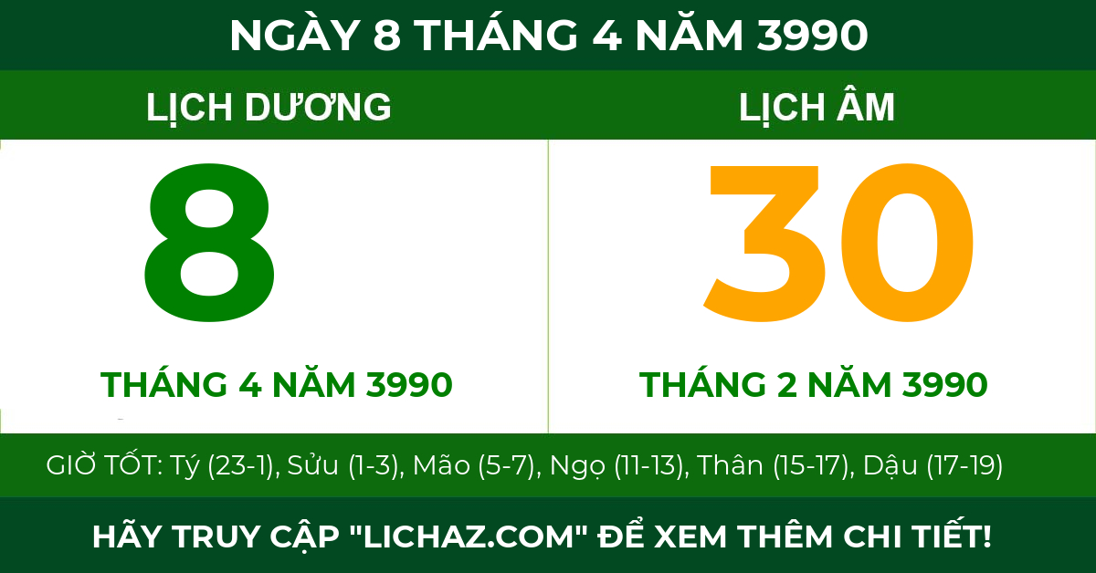 lịch âm ngày 8 tháng 4 năm 3990