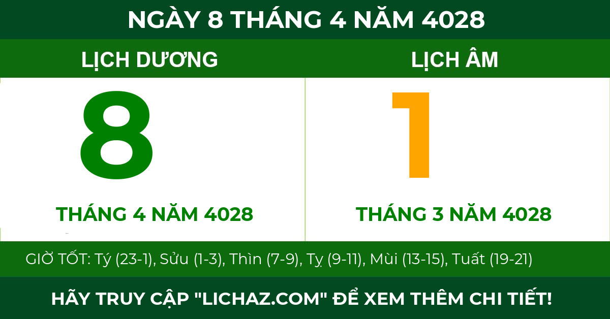 lịch âm ngày 8 tháng 4 năm 4028