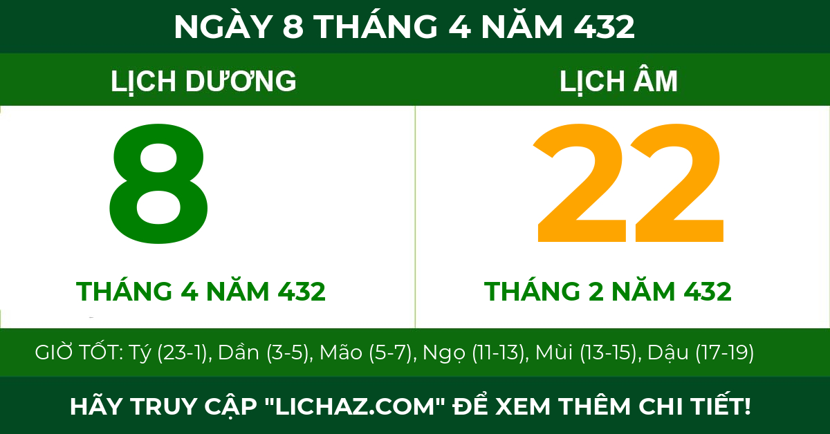 lịch âm ngày 8 tháng 4 năm 432