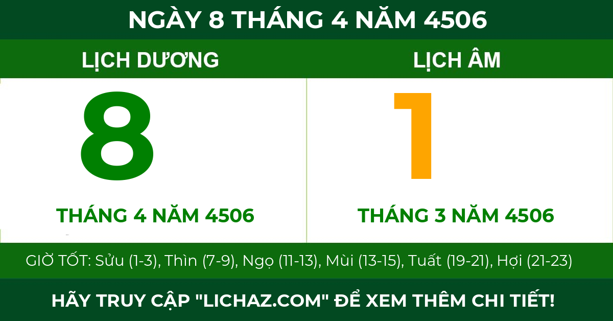 lịch âm ngày 8 tháng 4 năm 4506