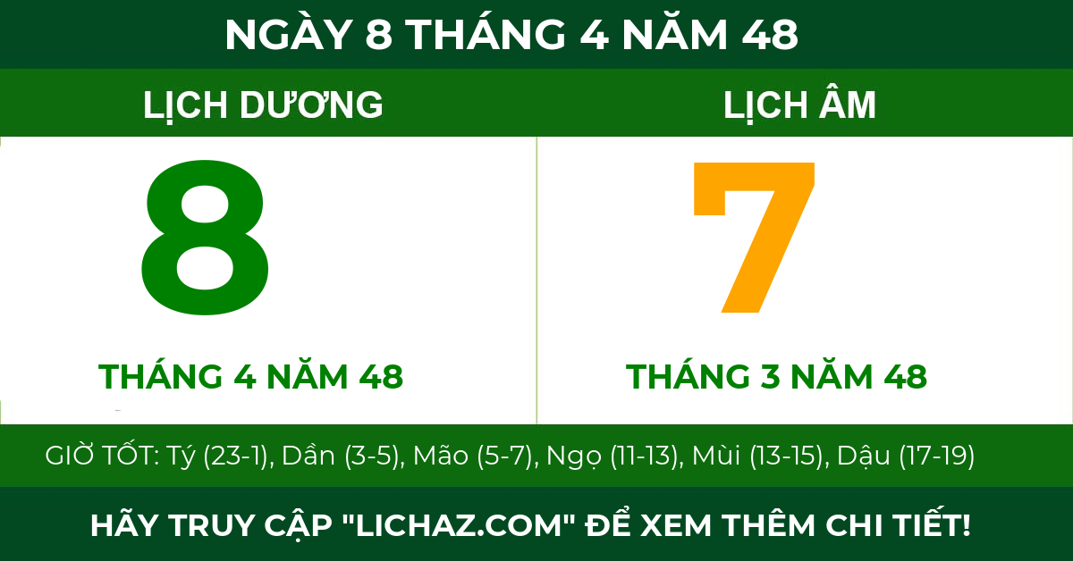 lịch âm ngày 8 tháng 4 năm 48