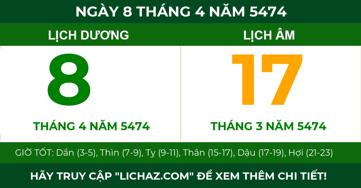 lịch âm ngày 8 tháng 4 năm 5474