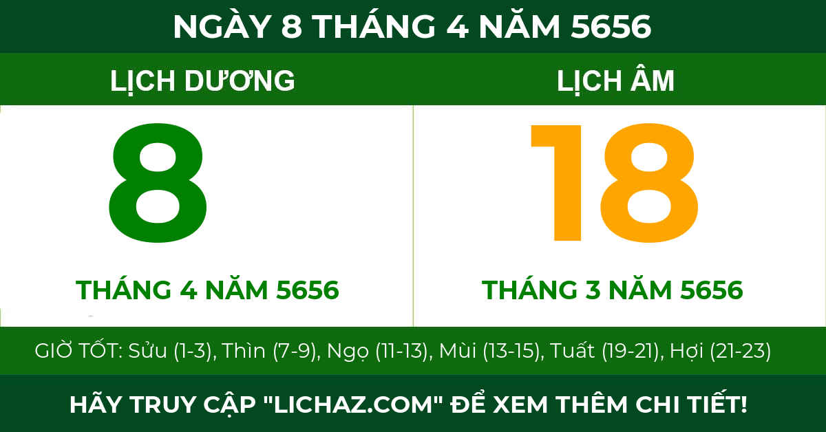 lịch âm ngày 8 tháng 4 năm 5656