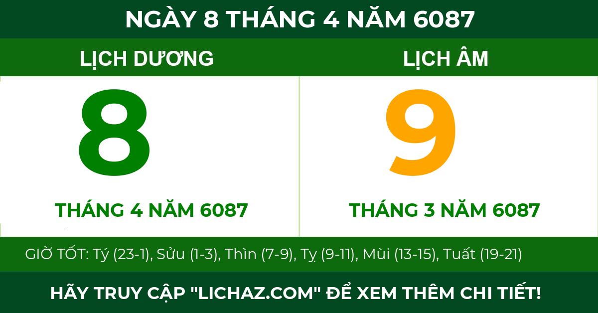 lịch âm ngày 8 tháng 4 năm 6087