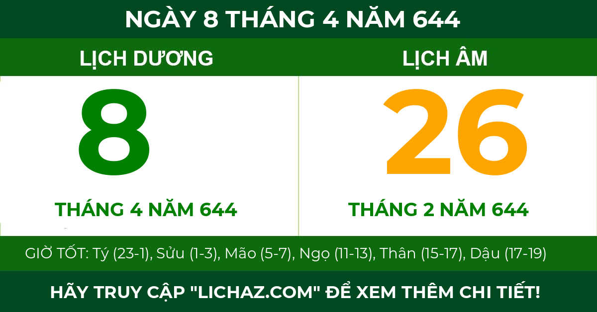 lịch âm ngày 8 tháng 4 năm 644