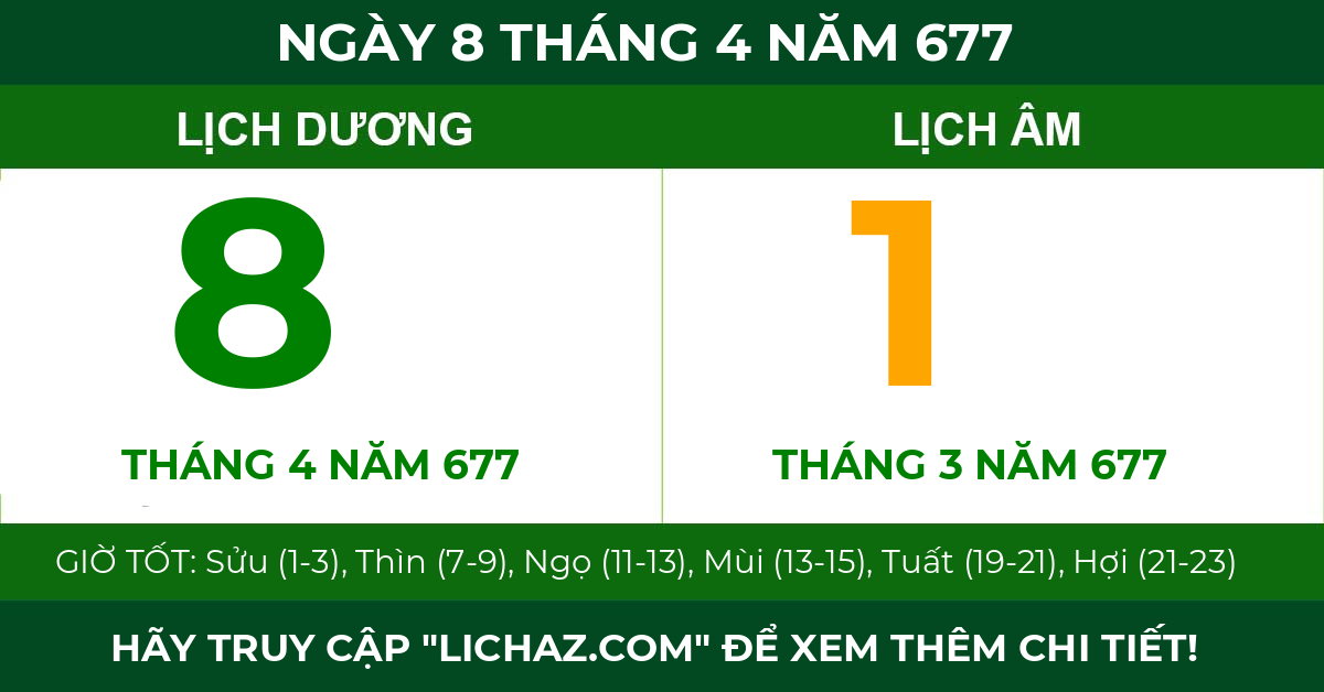 lịch âm ngày 8 tháng 4 năm 677