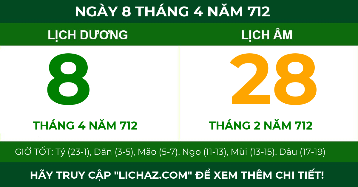 lịch âm ngày 8 tháng 4 năm 712