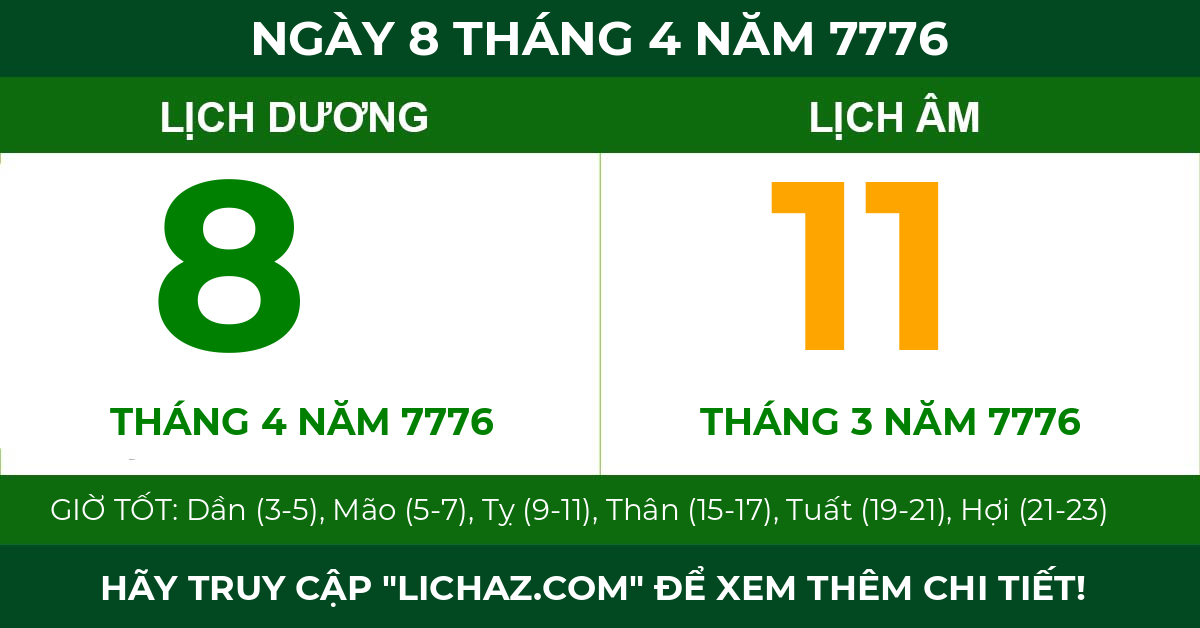 lịch âm ngày 8 tháng 4 năm 7776