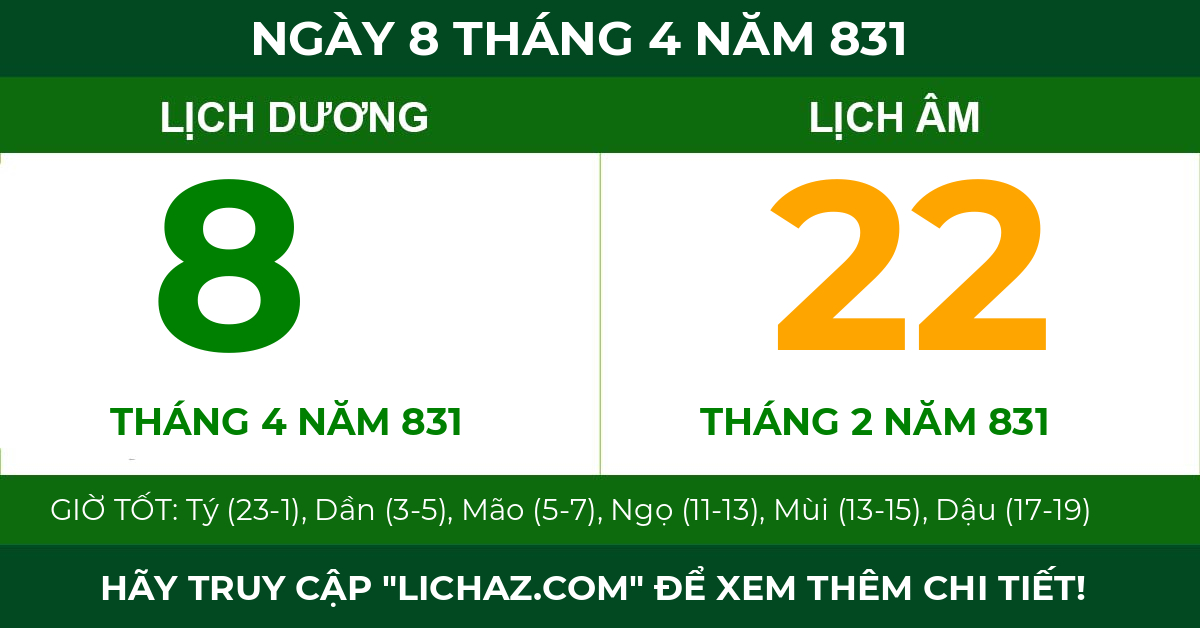 lịch âm ngày 8 tháng 4 năm 831