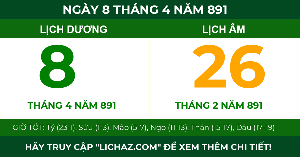 lịch âm ngày 8 tháng 4 năm 891