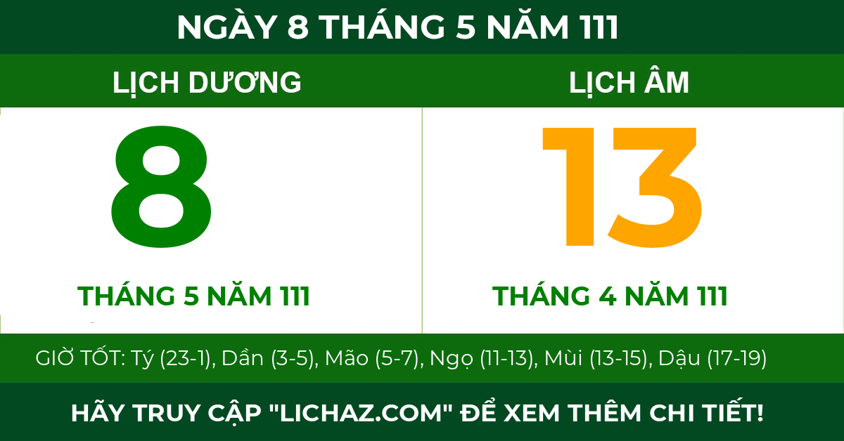 lịch âm ngày 8 tháng 5 năm 111
