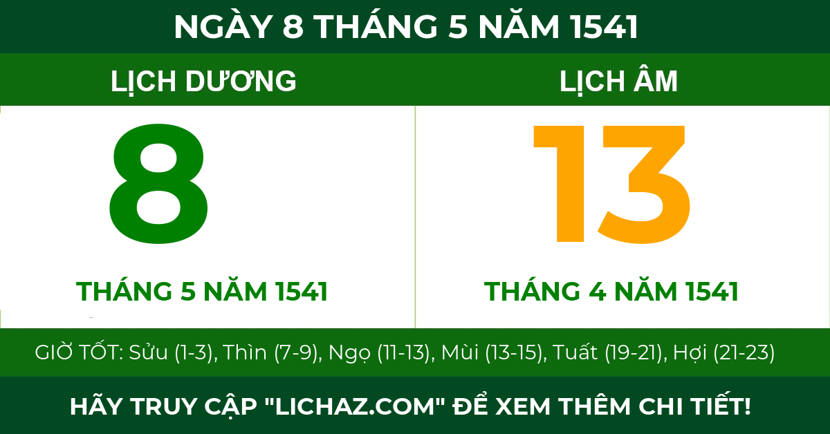 lịch âm ngày 8 tháng 5 năm 1541