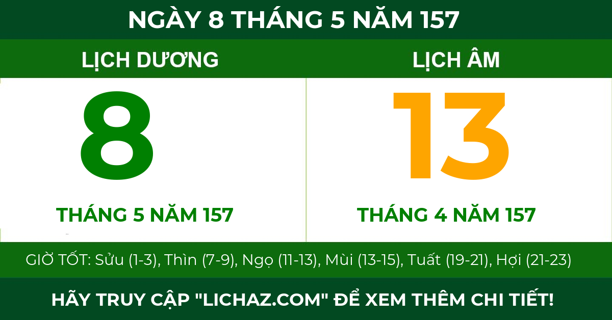 lịch âm ngày 8 tháng 5 năm 157