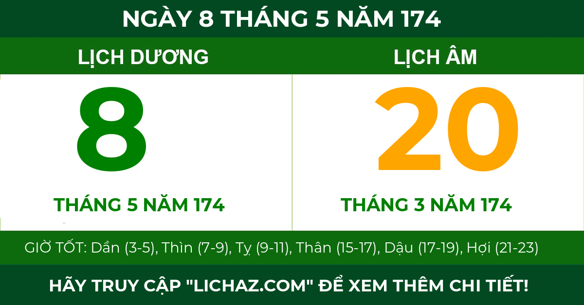 lịch âm ngày 8 tháng 5 năm 174