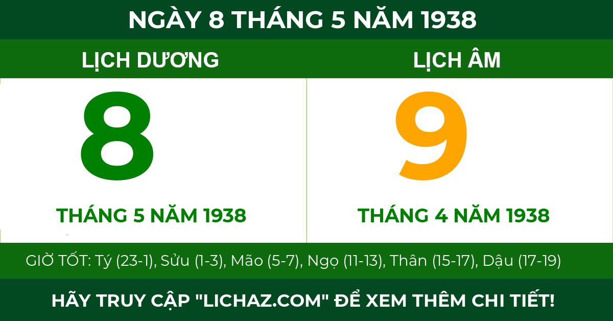 lịch âm ngày 8 tháng 5 năm 1938