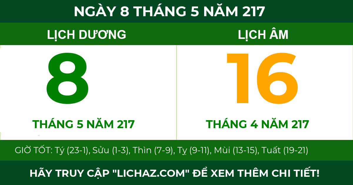 lịch âm ngày 8 tháng 5 năm 217