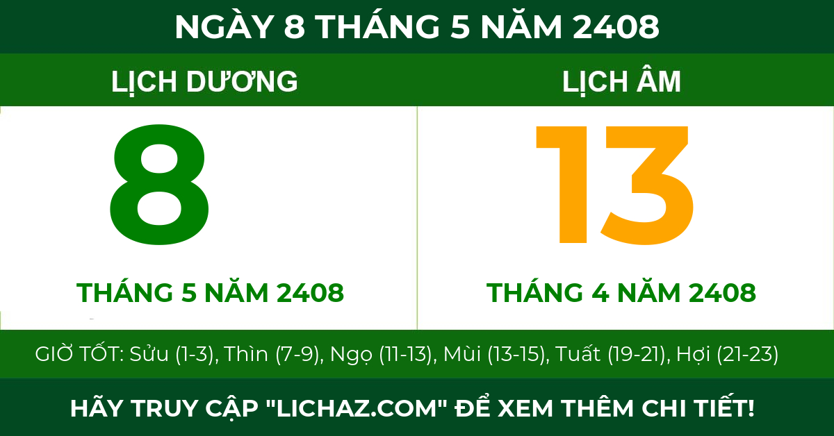 lịch âm ngày 8 tháng 5 năm 2408