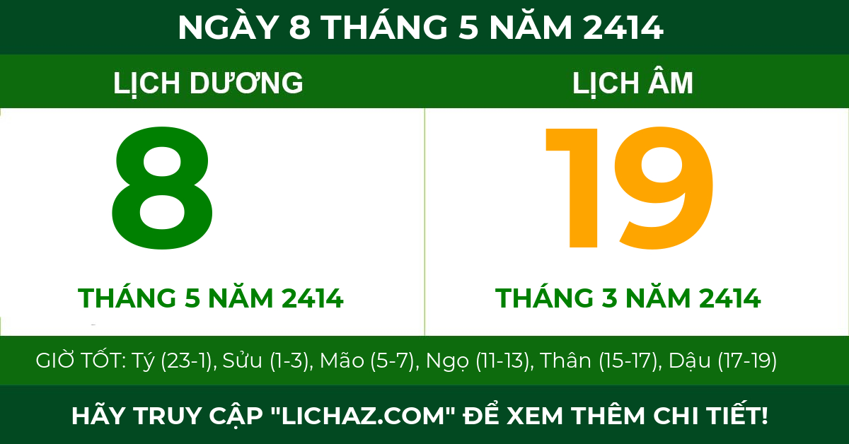 lịch âm ngày 8 tháng 5 năm 2414