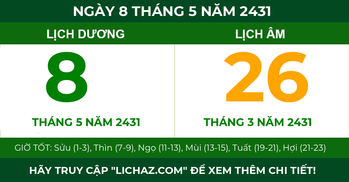lịch âm ngày 8 tháng 5 năm 2431