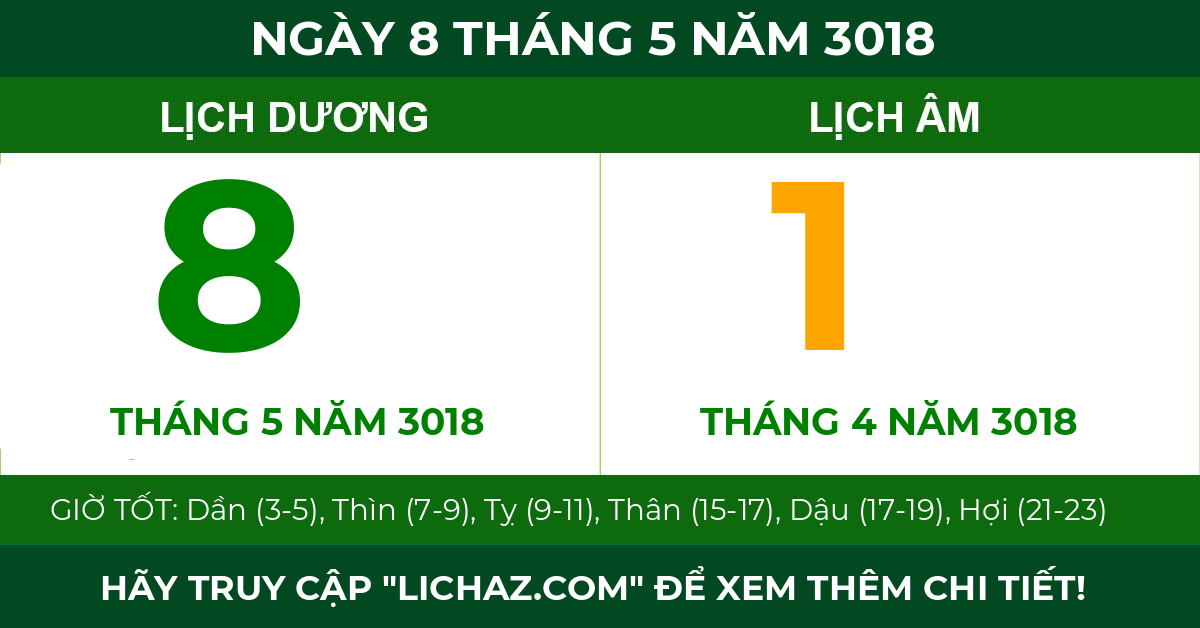 lịch âm ngày 8 tháng 5 năm 3018