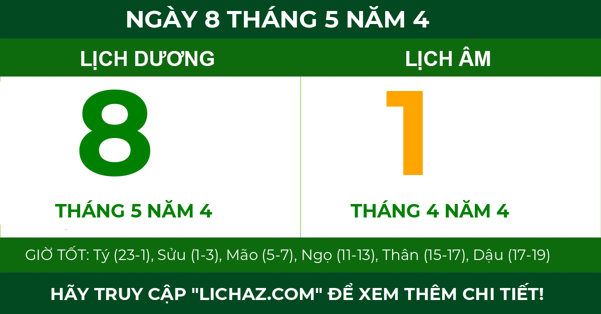 lịch âm ngày 8 tháng 5 năm 4
