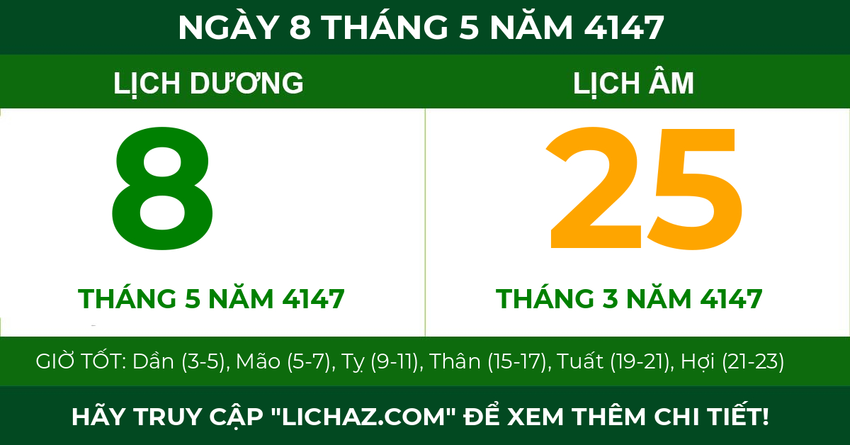 lịch âm ngày 8 tháng 5 năm 4147