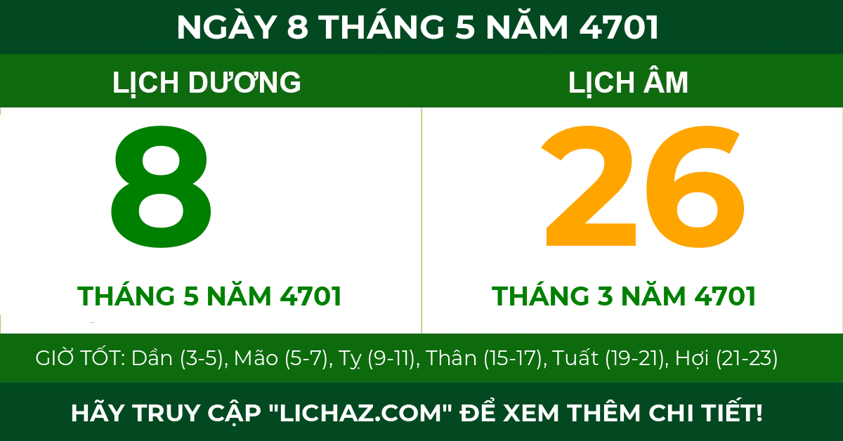 lịch âm ngày 8 tháng 5 năm 4701