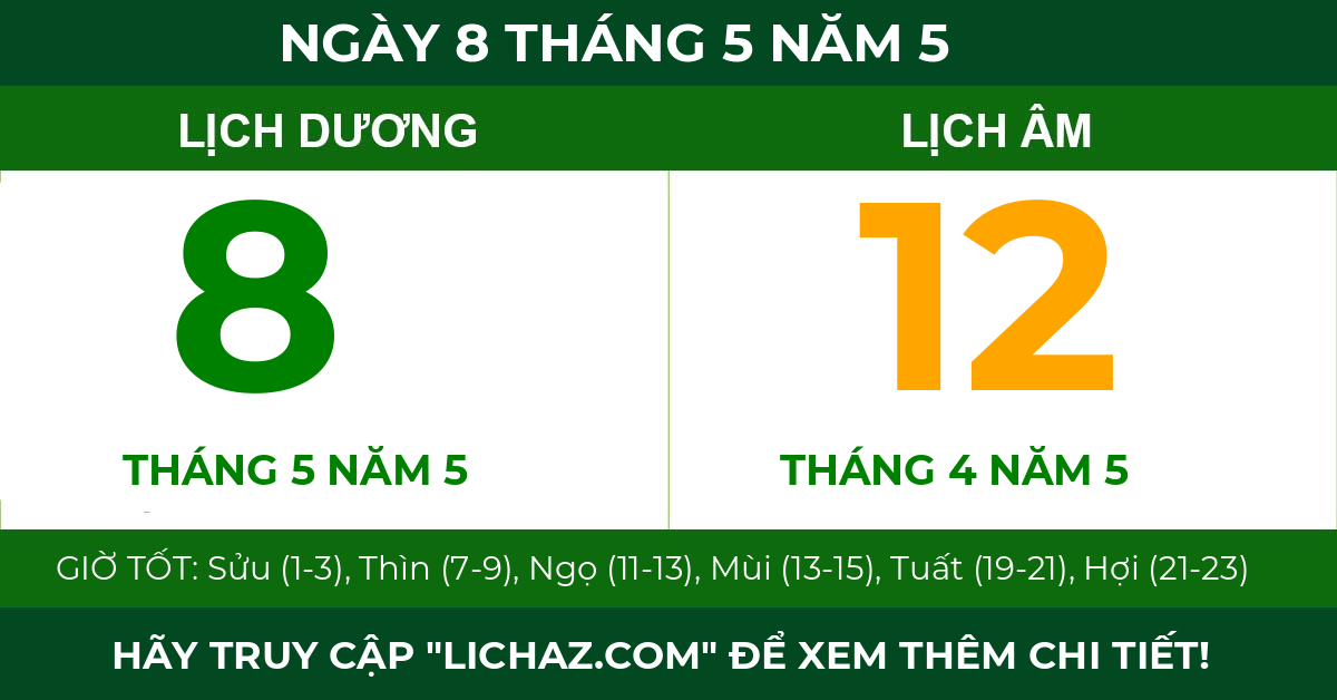 lịch âm ngày 8 tháng 5 năm 5