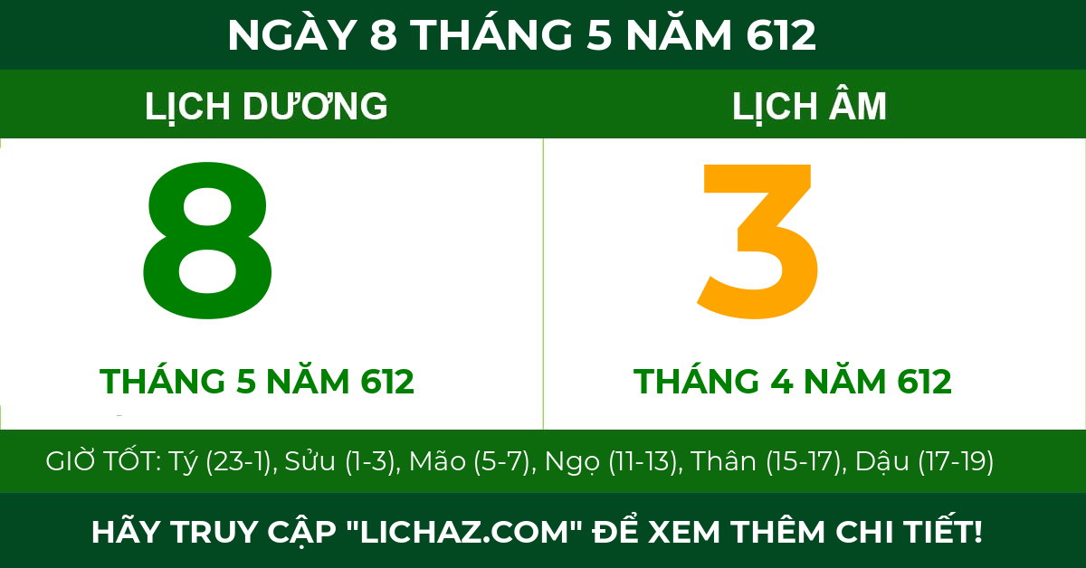 lịch âm ngày 8 tháng 5 năm 612