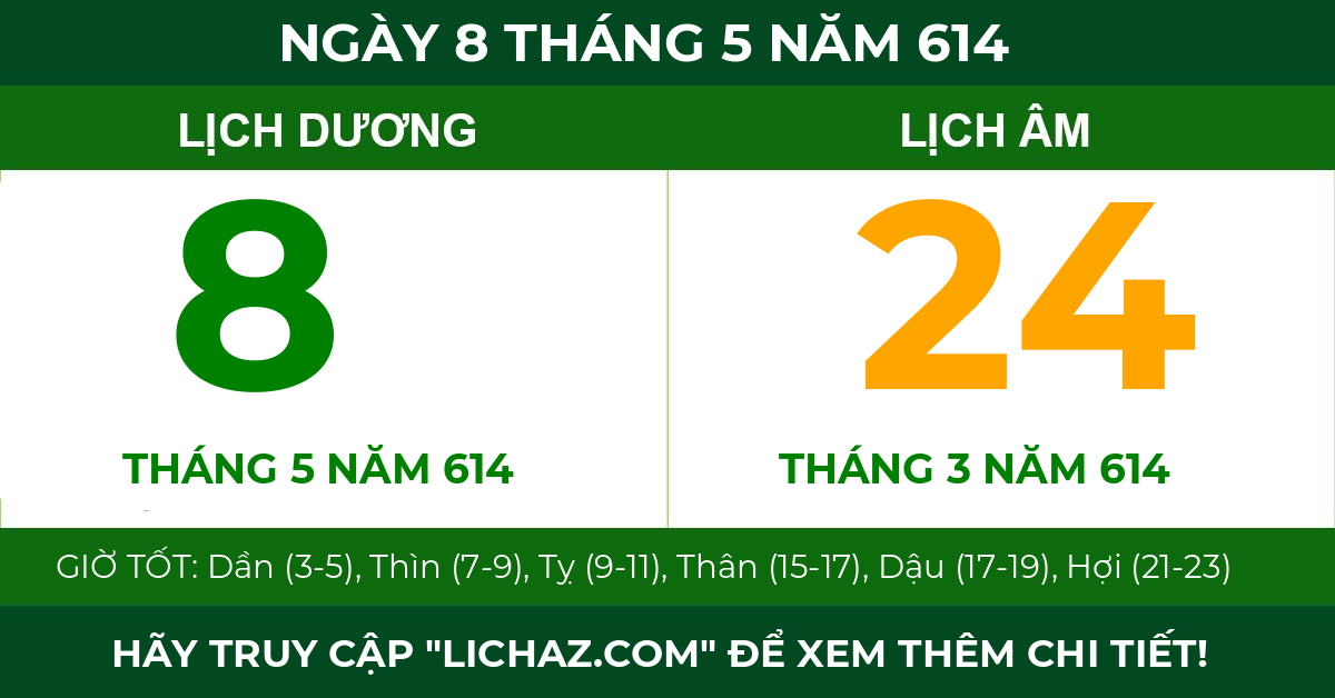lịch âm ngày 8 tháng 5 năm 614