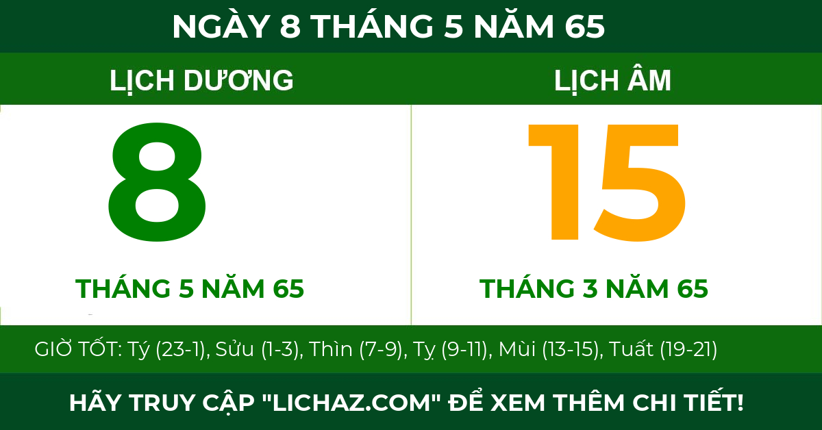 lịch âm ngày 8 tháng 5 năm 65