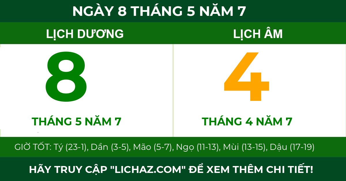 lịch âm ngày 8 tháng 5 năm 7