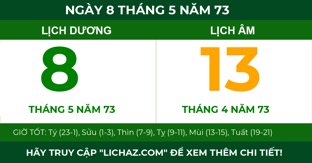 lịch âm ngày 8 tháng 5 năm 73