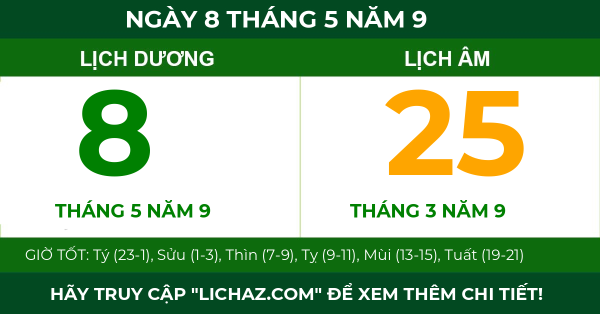 lịch âm ngày 8 tháng 5 năm 9
