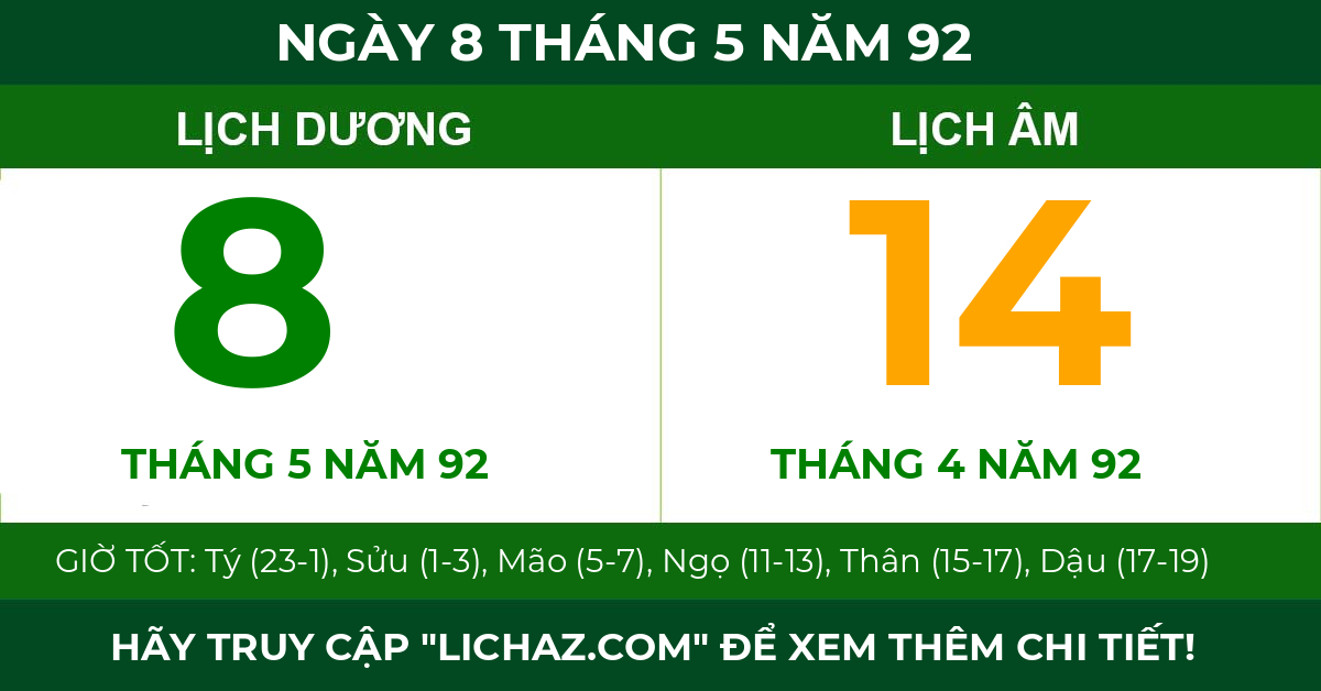 lịch âm ngày 8 tháng 5 năm 92
