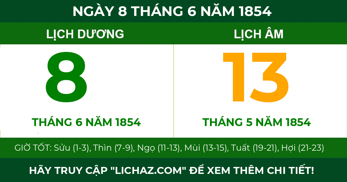 lịch âm ngày 8 tháng 6 năm 1854