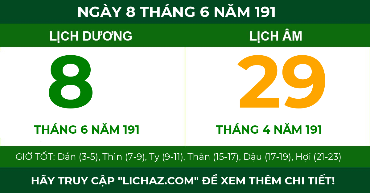 lịch âm ngày 8 tháng 6 năm 191