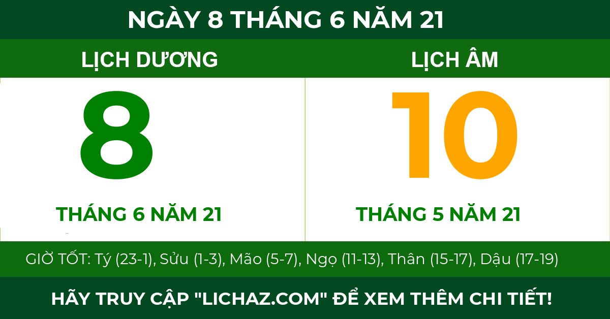 lịch âm ngày 8 tháng 6 năm 21