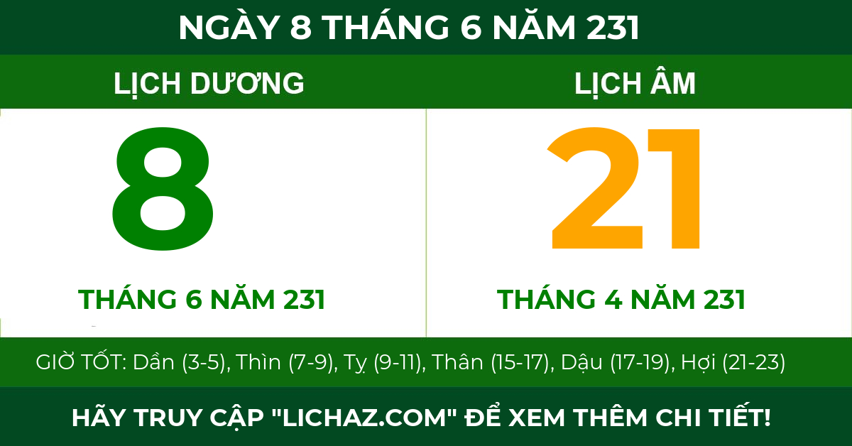 lịch âm ngày 8 tháng 6 năm 231