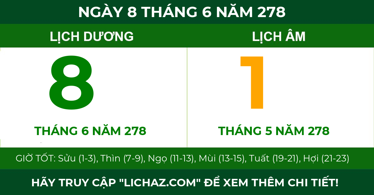 lịch âm ngày 8 tháng 6 năm 278